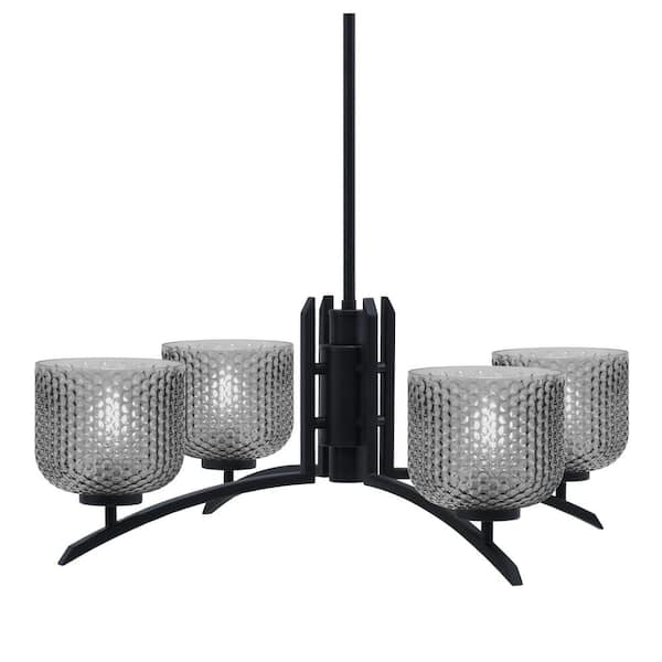 Unbranded Siena 27.5 in. 4 Light Matte Black Chandelier with Smoke Textured Glass Shades