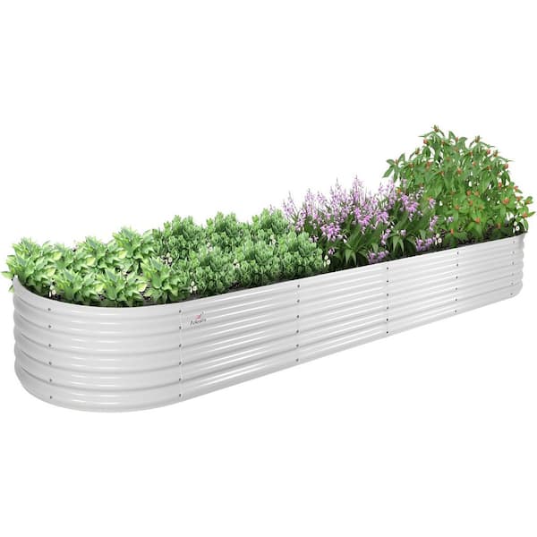 White 144 in. x 36 in. x 18 in. Oval Galvanized Steel Raised Garden Beds, Large Planter Box for Vegetables Flowers Herb