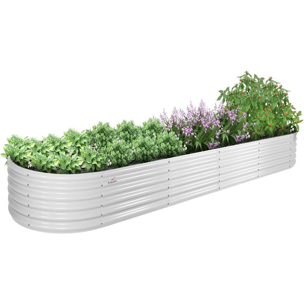White 144 in. x 36 in. x 18 in. Oval Galvanized Steel Raised Garden Beds, L
