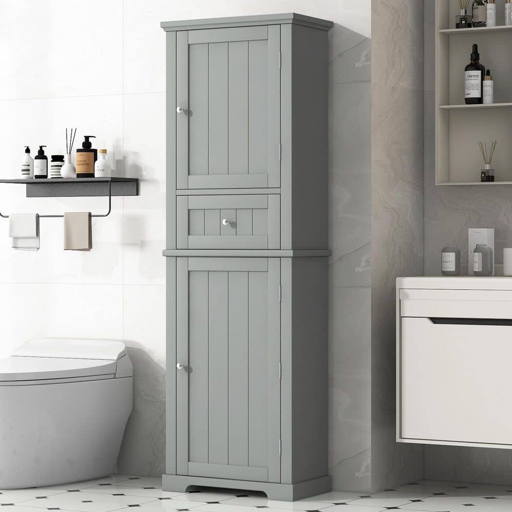 22 in. W x 11 in. D x 68 in. H Gray MDF Linen Cabinet with Drawer and Adjustable Shelf in Gray price history on PriceWatchPro