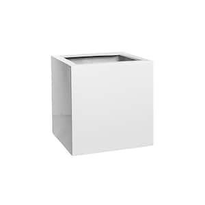Cube 16 in. x 16 in. Glossy White Fiberstone Square Cube Planter