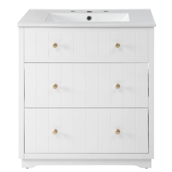 Boosicavelly 30 in. W x 18 in. D x 34 in. H Single Sink Freestanding Bath Vanity in White with White Ceramic Top