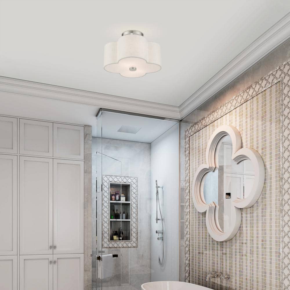 Solstice Brushed Nickel 2-Light Semi-Flush Mount with Scalloped Oatmeal Shade