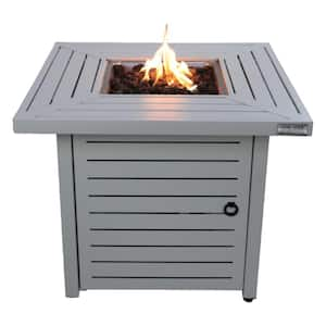 30 in. Steel Propane Natural Gas Fire Pit Table with Lid, Natural Whitewash