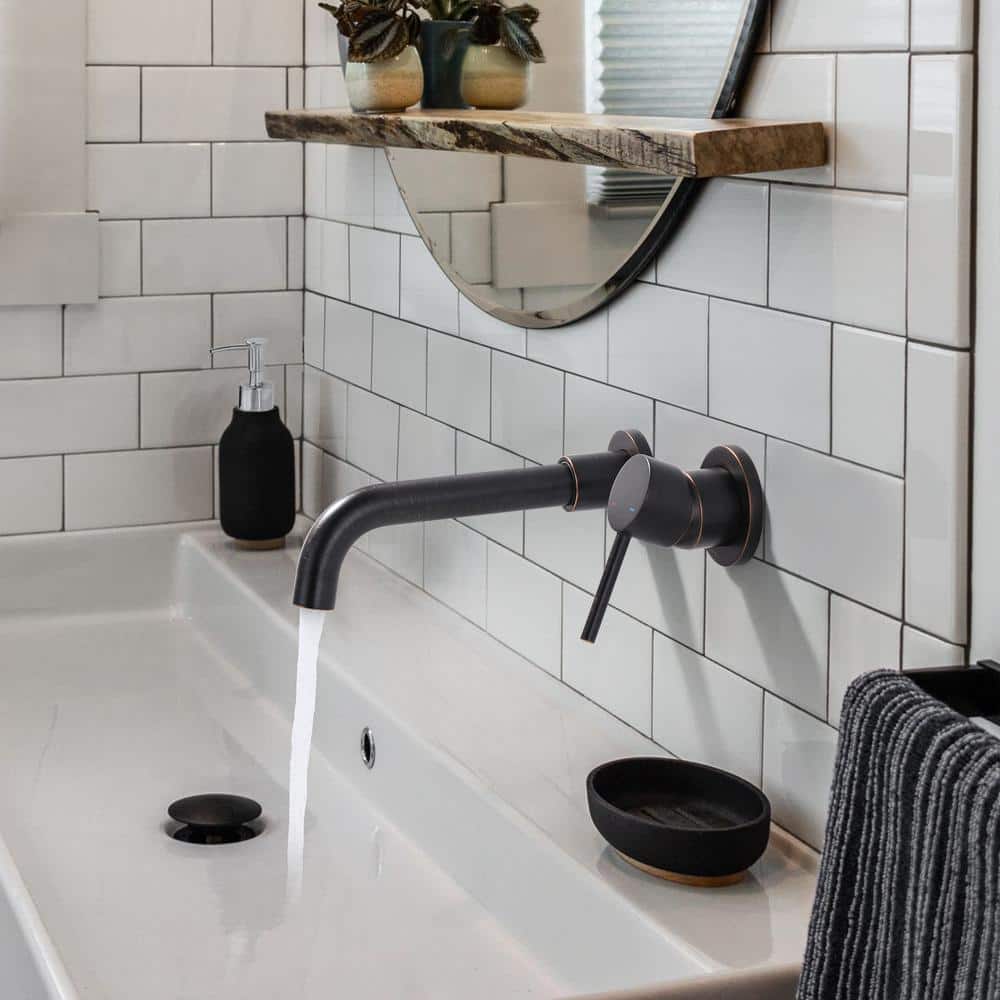 Oil Rubbed Bronze Wall Mounted Single Handle Bathroom Faucet
