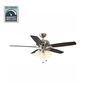 Rockport 52 in. Indoor LED Brushed Nickel Ceiling Fan with Light Kit, Downrod, Reversible Blades and Reversible Motor