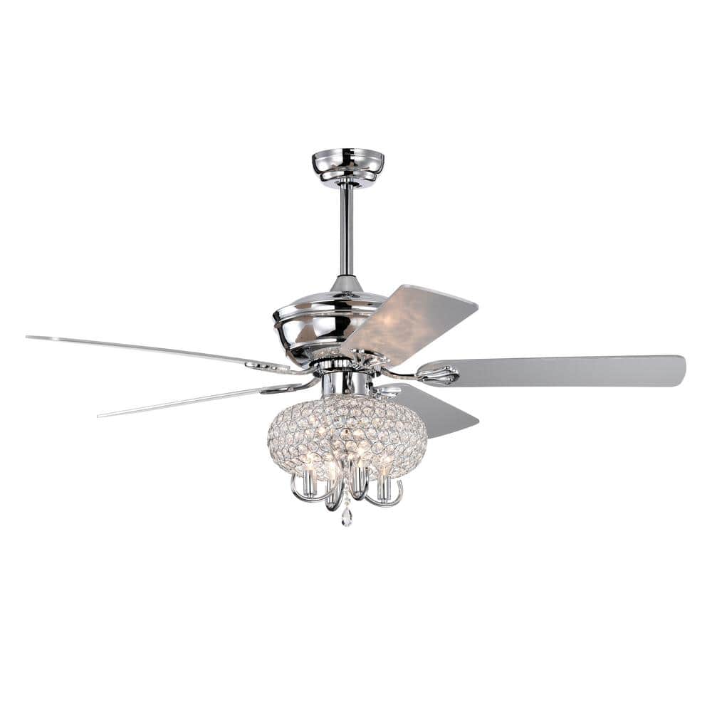 52 in. Indoor Chrome Crystal Ceiling Fan with Lights Modern Fandelier Chand