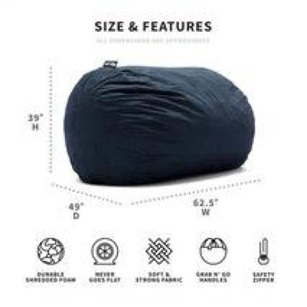 37 in. W x 39.37 in. D x 27.56 in. H Dark Gray Soft Cotton Linen Fabric  Bean Bag Chair