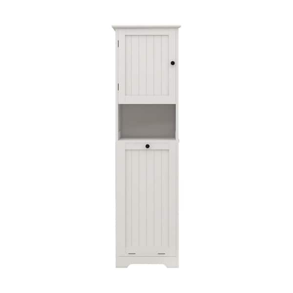 15.74 in. W x 13.77 in. D x 55.11 in. H Bathroom Storage Cabinet with Tilt-Out Laundry Sorter Cabinet, White