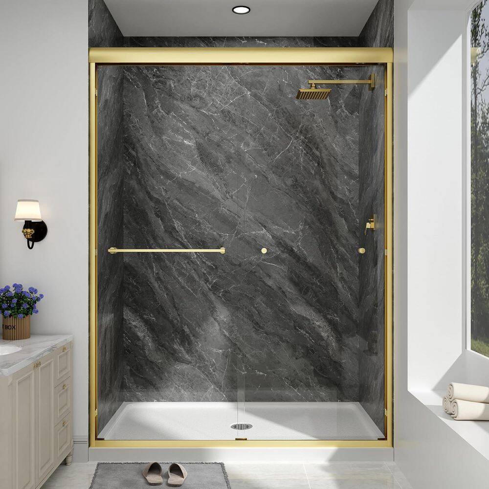 49-54 in. W x 70 in. H Sliding Framed Shower Door in Brushed Gold Finish with Clear Tempered Glass price history on PriceWatchPro