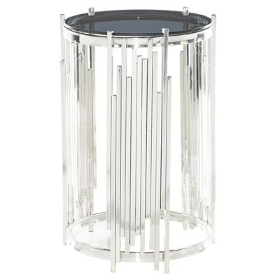 Small Round Silver Metal and Glass Accent Table, 16.75 in. x 26 in.