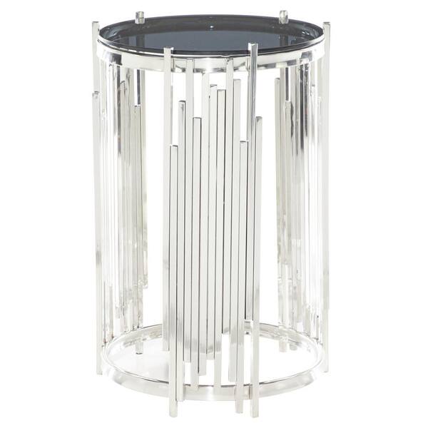 Litton Lane Small Round Silver Metal, Small Round Metal And Glass End Tables