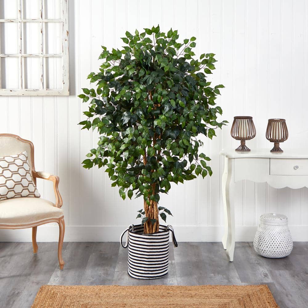 Nearly Natural 4.5ft. Ficus Artificial Tree in Ribbed Metal Planter
