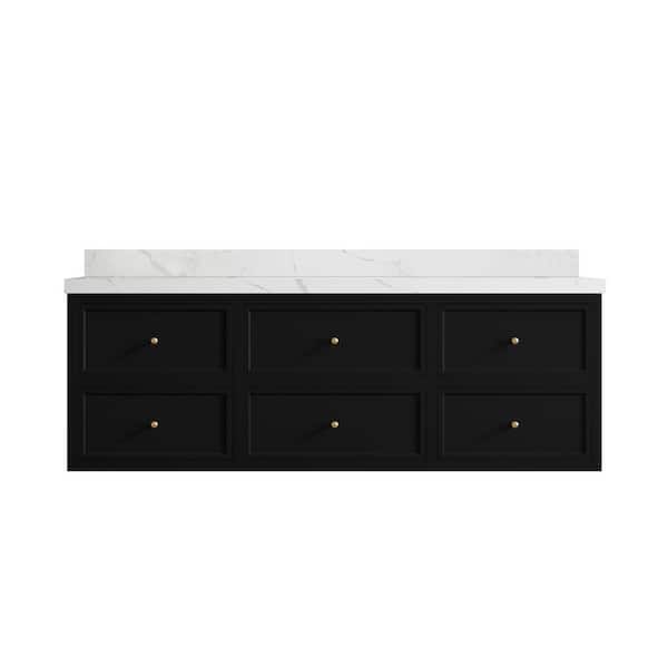 Willow Collections Roswell 72 in. Double Sink Freestanding Black Bath Vanity with Calacatta Laza Qt. Top Unassembled