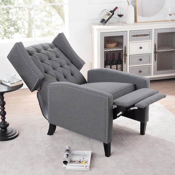 URTR Gray Fabric Upholstered Reclining Sofa Chair Manual Recliner with Adjustable Backrest and Footrest Reading Chair