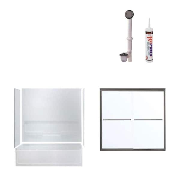 STERLING Advantage 60 in. x 30 in. x 72 in. Bathtub Kit with Right-Hand Drain in White with Oil Rubbed Bronze Trim-DISCONTINUED