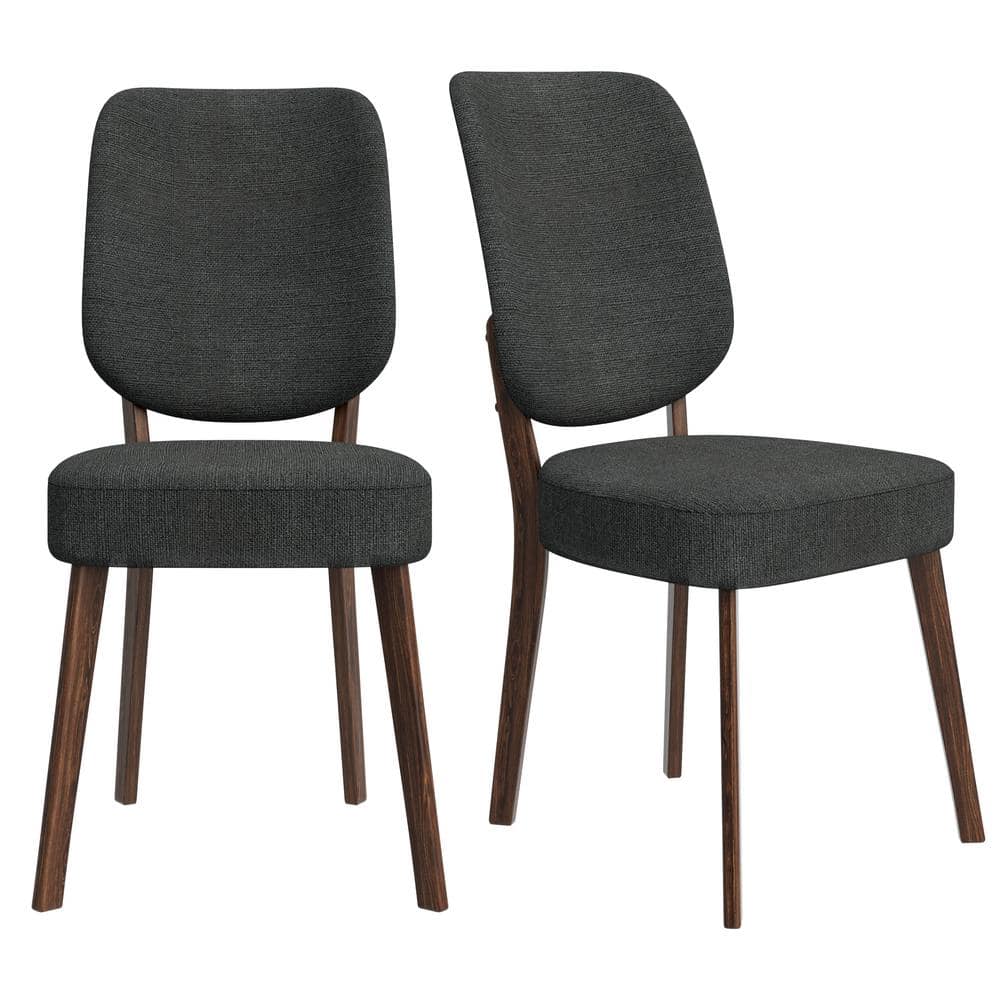 Charcoal Gray Linen Upholstered Side Chair with Walnut Wood Legs