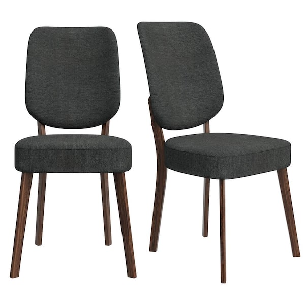 Handy Living Breuer Charcoal Gray Linen Fabric Mid-Century Modern Armless Dining Chairs with a Walnut Finish (Set of 2)