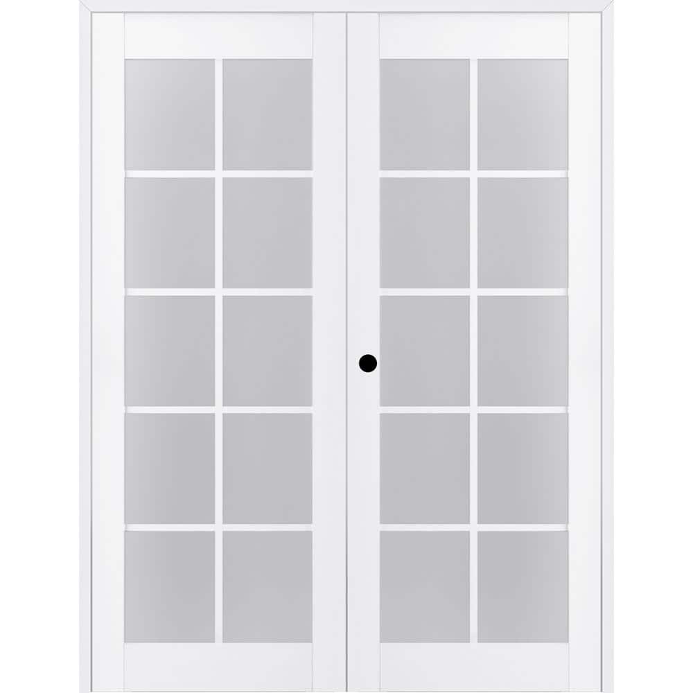 White Frosted Glass Wood Composite Double Prehung French Door