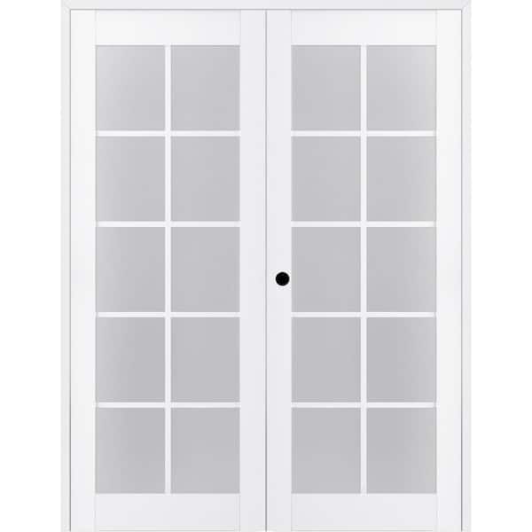 Belldinni Paola 56"x 84" Right Hand Active 10-Lite Frosted Glass Bianco Noble Finished Wood Composite Double Prehung French Door