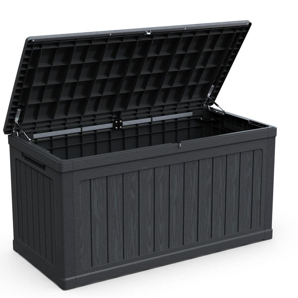 230 gal. 4.83 ft. W Black Resin Lockable Deck Box, Outdoor Storage ...