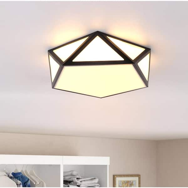 aiwen Modern 16 in. 1-Light Black Unique Statement 3-Tone Hollow Design Ceiling  Light Integrated LED Flush Mount PZE-901BL-1 - The Home Depot