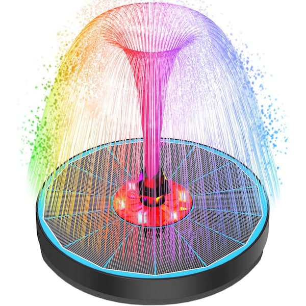 Solar Fountain 3.5W Birdbath with Colorful Lights Glass Panel 2200mAh Battery 8 Modes 4 Pipes for Garden Pool Pond