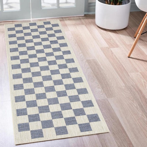 Daisy Blue and Ivory 2 ft. x 8 ft. Indoor/Outdoor Area Rug