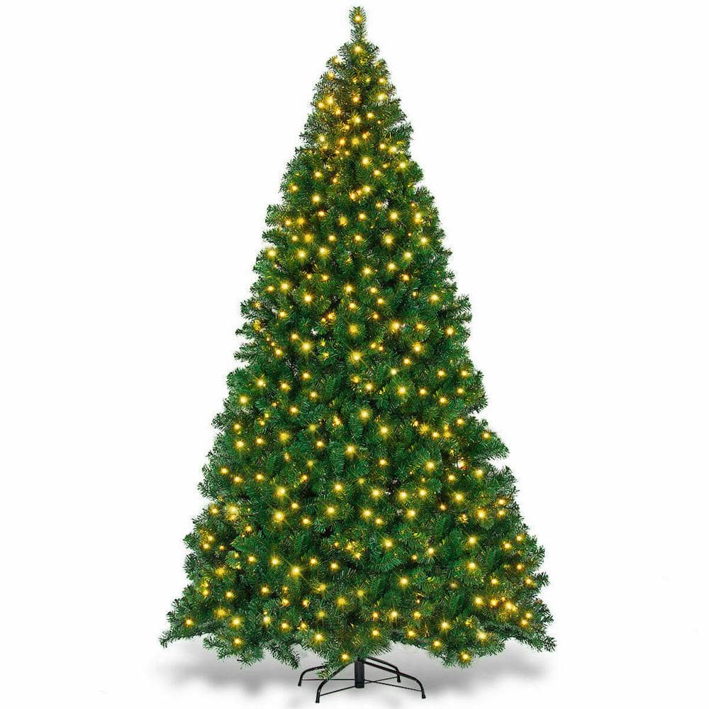 Costway 9 ft. Pre-Lit PVC Artificial Christmas Tree Hinged with 700 LED Lights Green