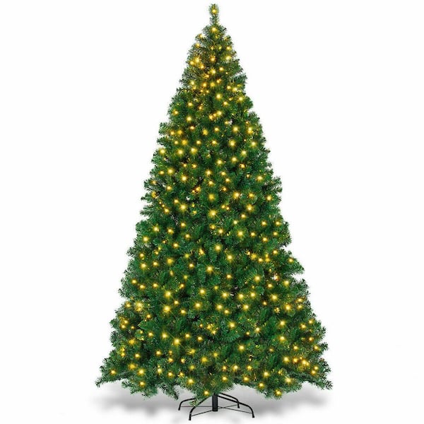 Costway 9 ft. Pre-Lit PVC Artificial Christmas Tree Hinged with 700 LED Lights and Stand