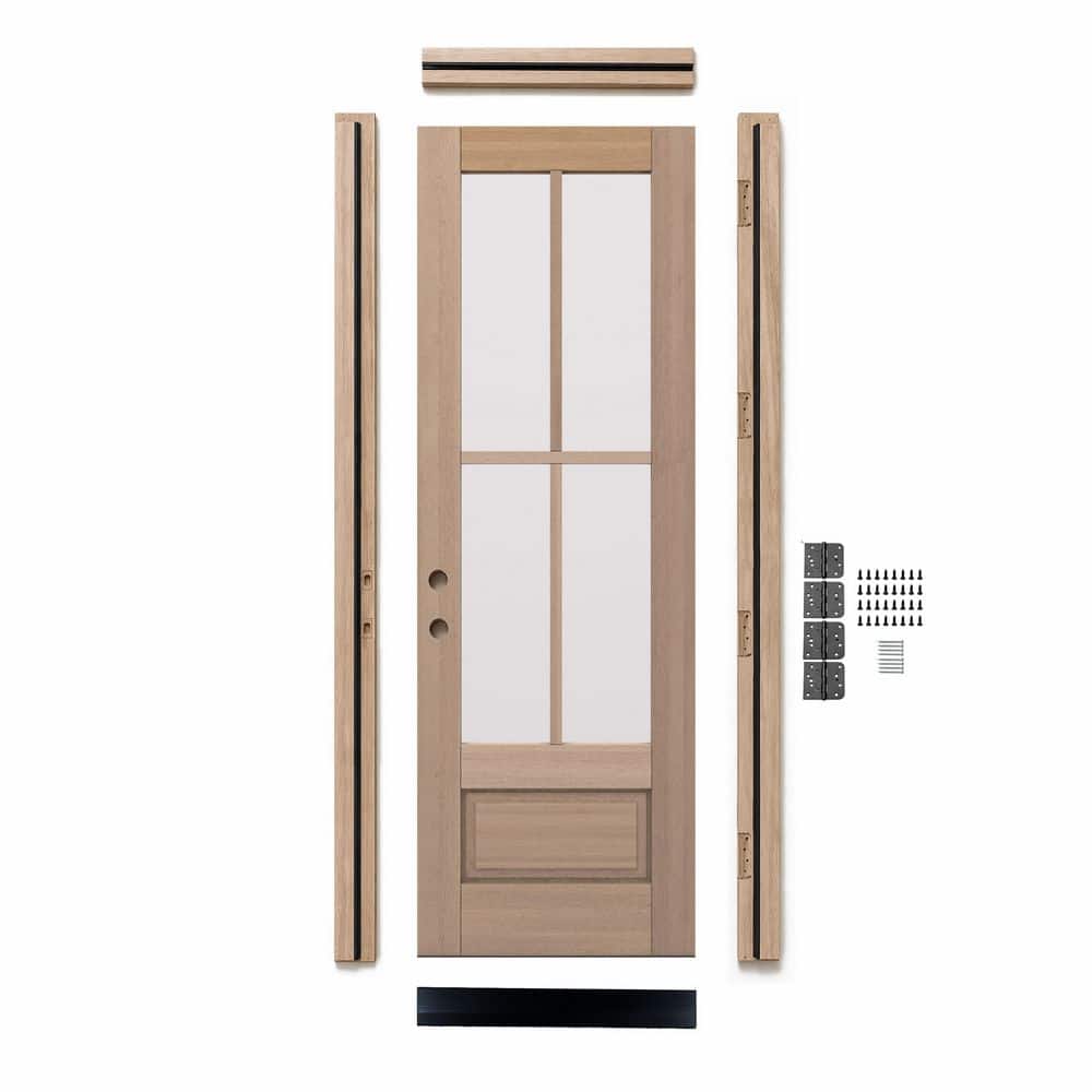 G7504 32 in. x 96 in. Right Inswing Mahogany Wood 4-Lite Clear Glass Single Front Door Kit with Quick Assemble Jamb price history on PriceWatchPro