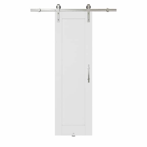 24 in. x 80 in. White 1-Panel Blank Solid Core Composite MDF Primed Sliding Barn Door with Hardware Kit Nickel Plated