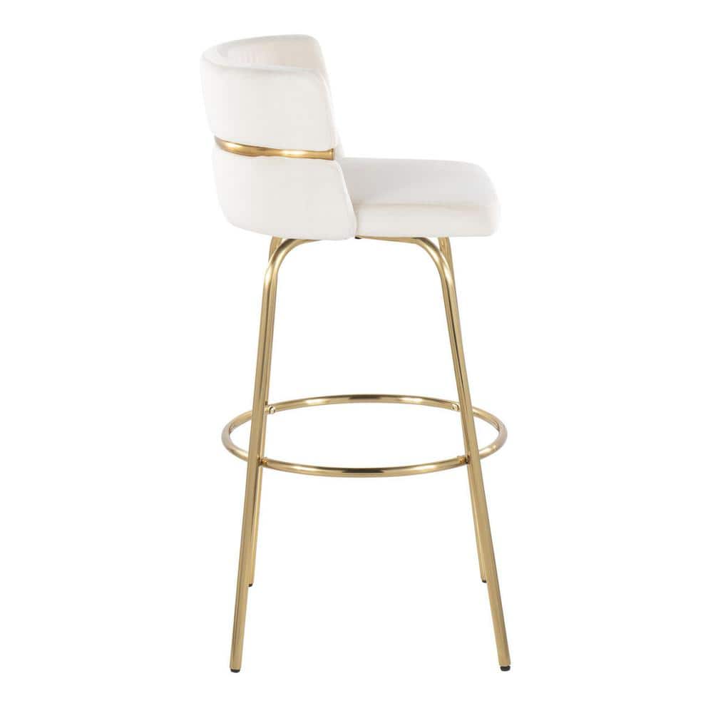 Cinch 30" Gold Metal and White Velvet Swivel Barstools, Set of 2