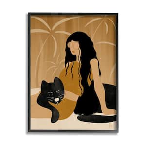 Woman in Jungle Resting with Black Panther" by Birch and Ink Framed Print Abstract Texturized Art 16 in. x 20 in