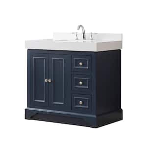 Kingswood Exclusive 36 in. W x 23 in. D x 36 in. H Single Bath Vanity in Blue with White Culture Marble Top