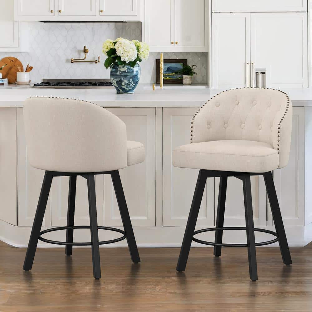 LUE BONA Arturo 26 in.Linen Fabric Upholstered Swivel Bar Stool with ...