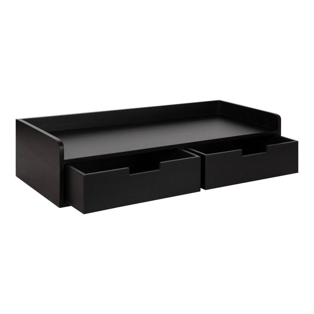 Sleek Black Wood and Metal Floating Console Desk with Storage