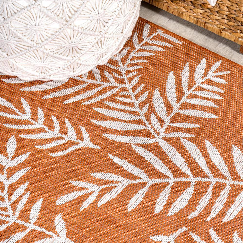 JONATHAN  Y Santa Monica Nevis Palm Frond 2 x 10 (ft) Loomed Polypropylene Orange/Cream Rectangular Indoor/Outdoor Floral/Botanical Coastal Runner rug