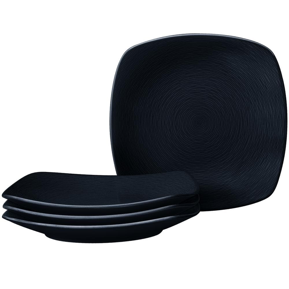 Noritake Colorscapes BlackonBlack Swirl 8.25 in. (Black) Porcelain Square Salad Plates, (Set