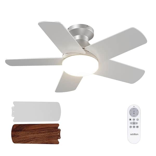 32 in. Indoor Silver Flush Mount Low Profile Ceiling Fan with Integrated LED Light and Remote Control