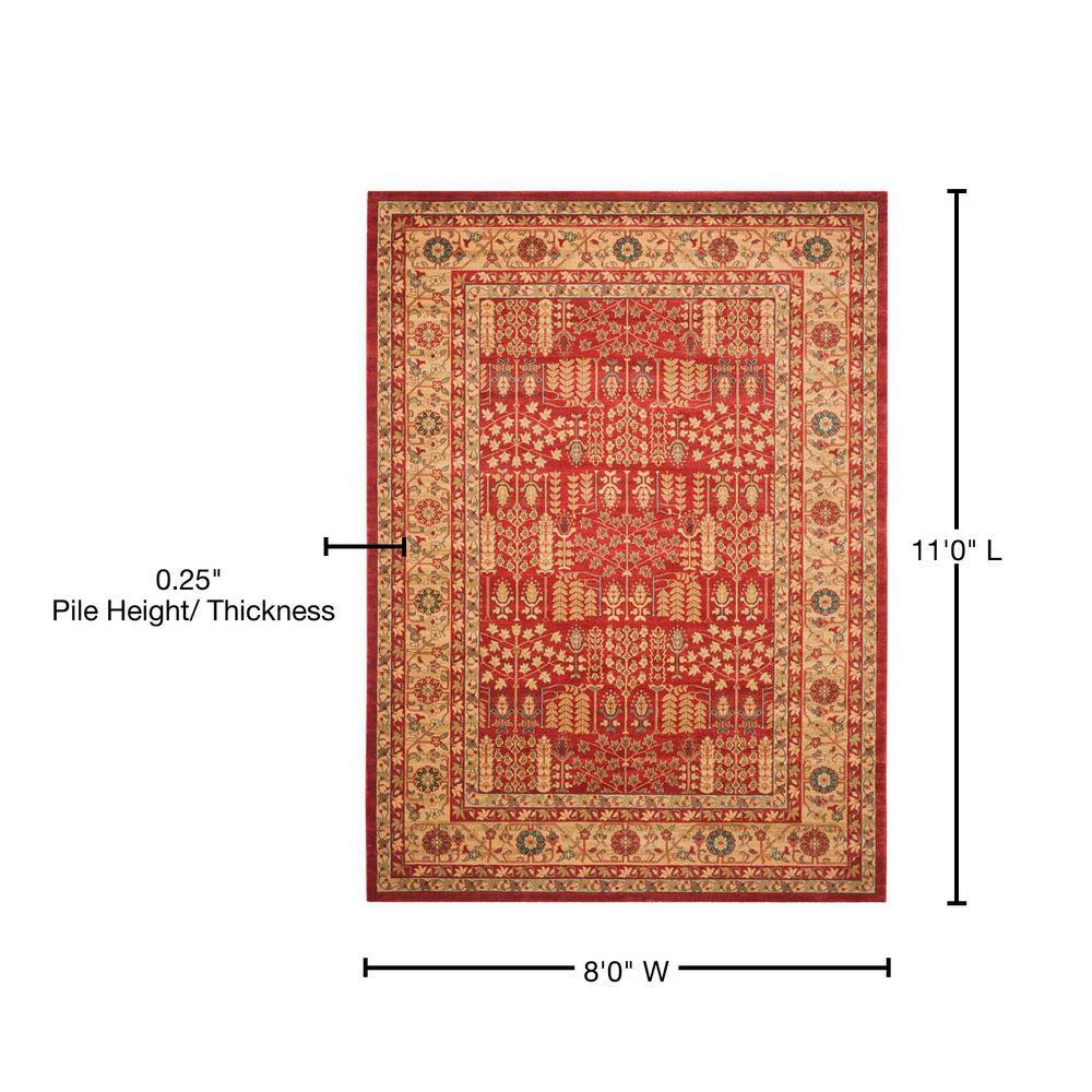 Hand-Knotted Red and Natural Synthetic Area Rug, 8' x 11'