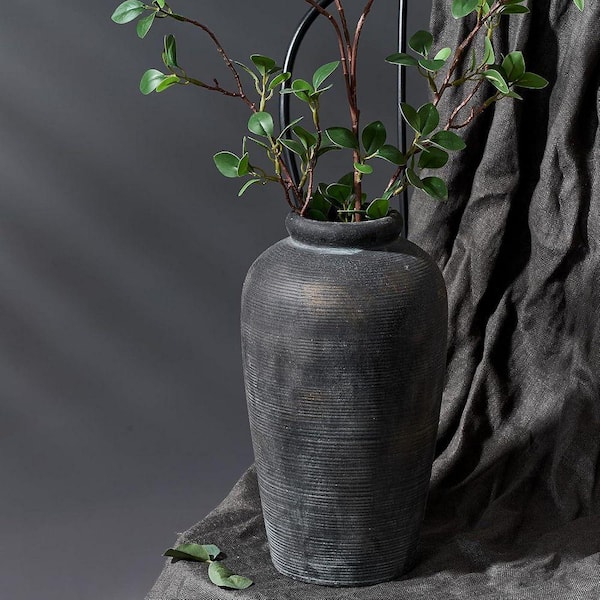 11 in. Bronze Round Ceramic Decorative Farmhouse Tall Vase for