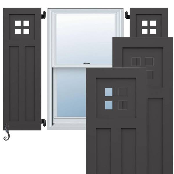 Ekena Millwork EnduraCore San Antonio Mission Style 15-in W x 51-in H Raised Panel Composite Shutters Pair in Shadow Mountain