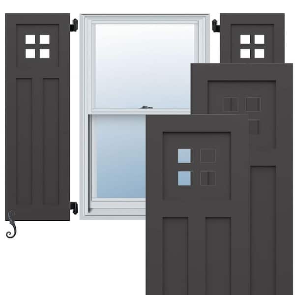 Ekena Millwork EnduraCore San Antonio Mission Style 18-in W x 32-in H Raised Panel Composite Shutters Pair in Shadow Mountain