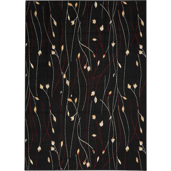 Nourison Grafix Black 5 ft. x 7 ft. Floral Contemporary Area Rug