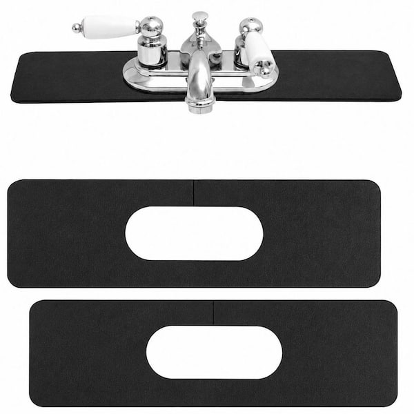 2-Piece Black Diatomite Absorbent Faucet Sink Mat with Oval Hole, Splash Guard for Kitchen and Bathroom
