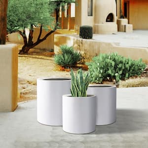 16 in., 13 in. and 10 in. D Solid White Outdoor Planter, Flower Pot (Set of 3), Modern Round Plant Pot for Garden