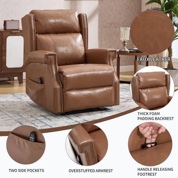 aisword Chestnut Brown High-End Leather Manual Recliner Chair with