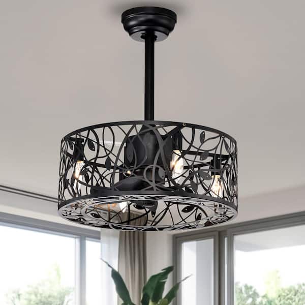 Keazile Aine 18 in. Indoor Matte Black Cage Ceiling Fan with Remote Control and Reversible Motor