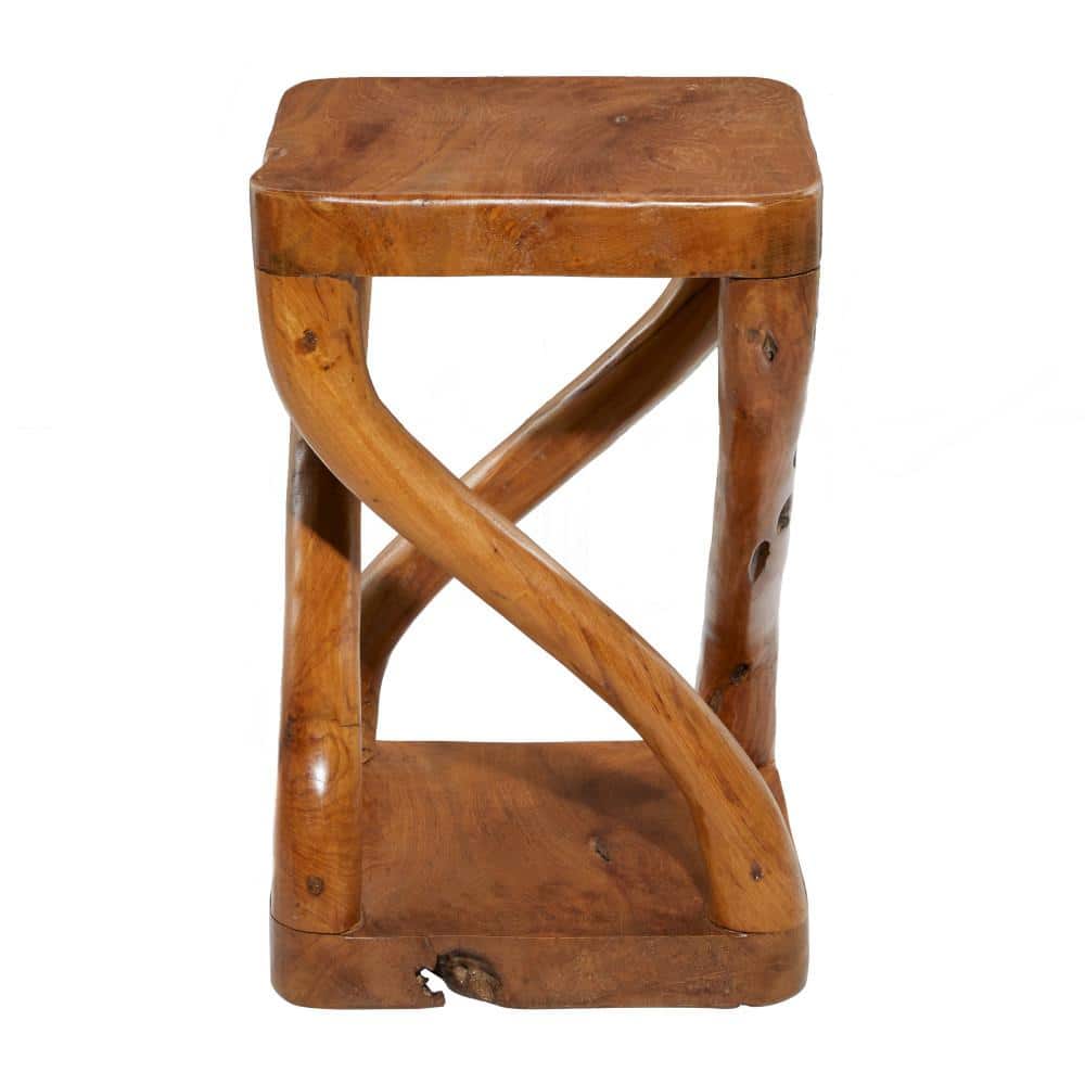 Teak Wood Brown Accent Table with Twisted Legs